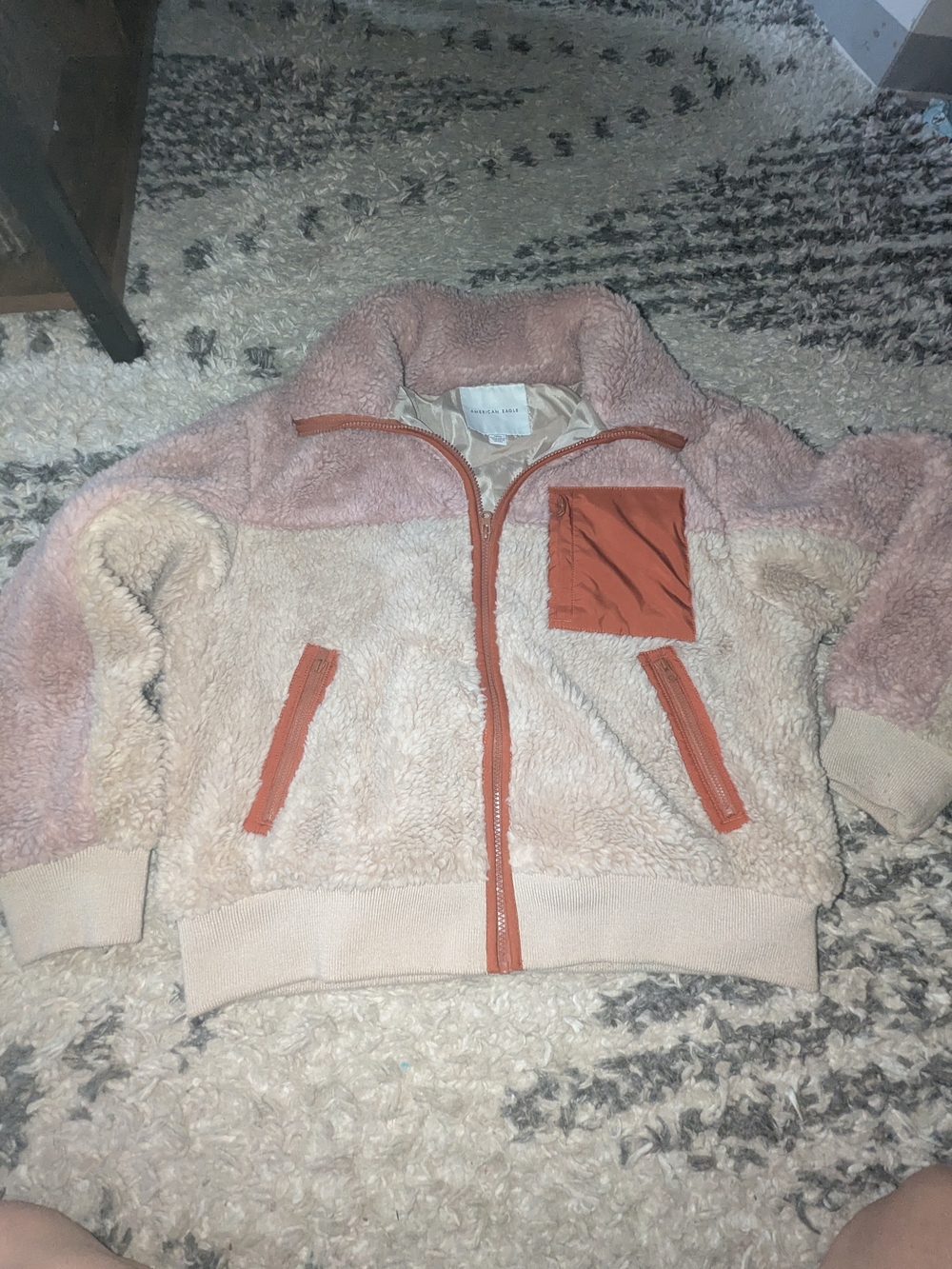 American Eagle Outfitters Colorblock Sherpa Jacket in Blush, Cream and Rust